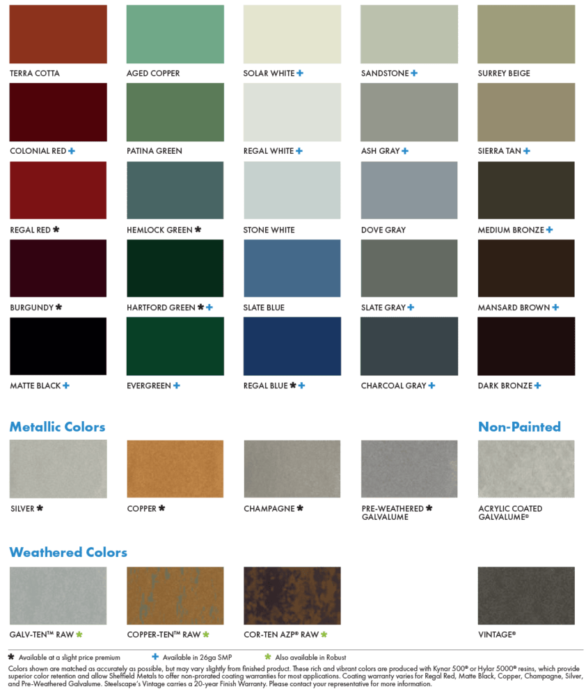 24 Gauge Kynar® Color Chart for Standing Seam Products